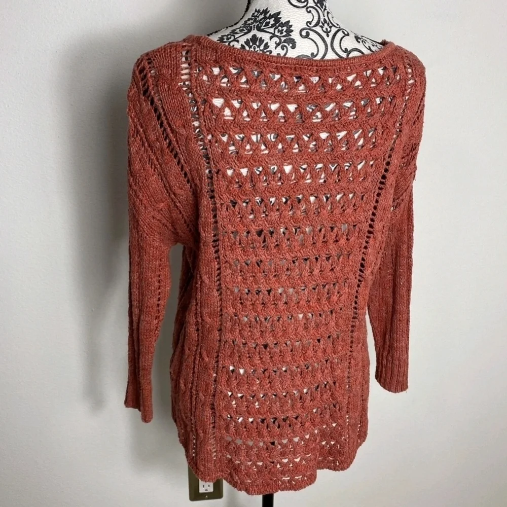 Vintage American Eagle open knit burnt orange sweater 90s y2k cotton stretch LG